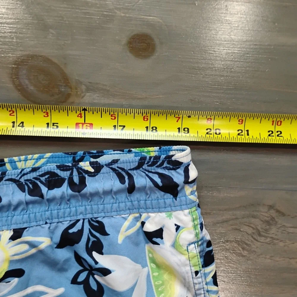 Brooks Brothers Country Club Swim Trunks Mens M Blue Botanical Drawstring Shorts